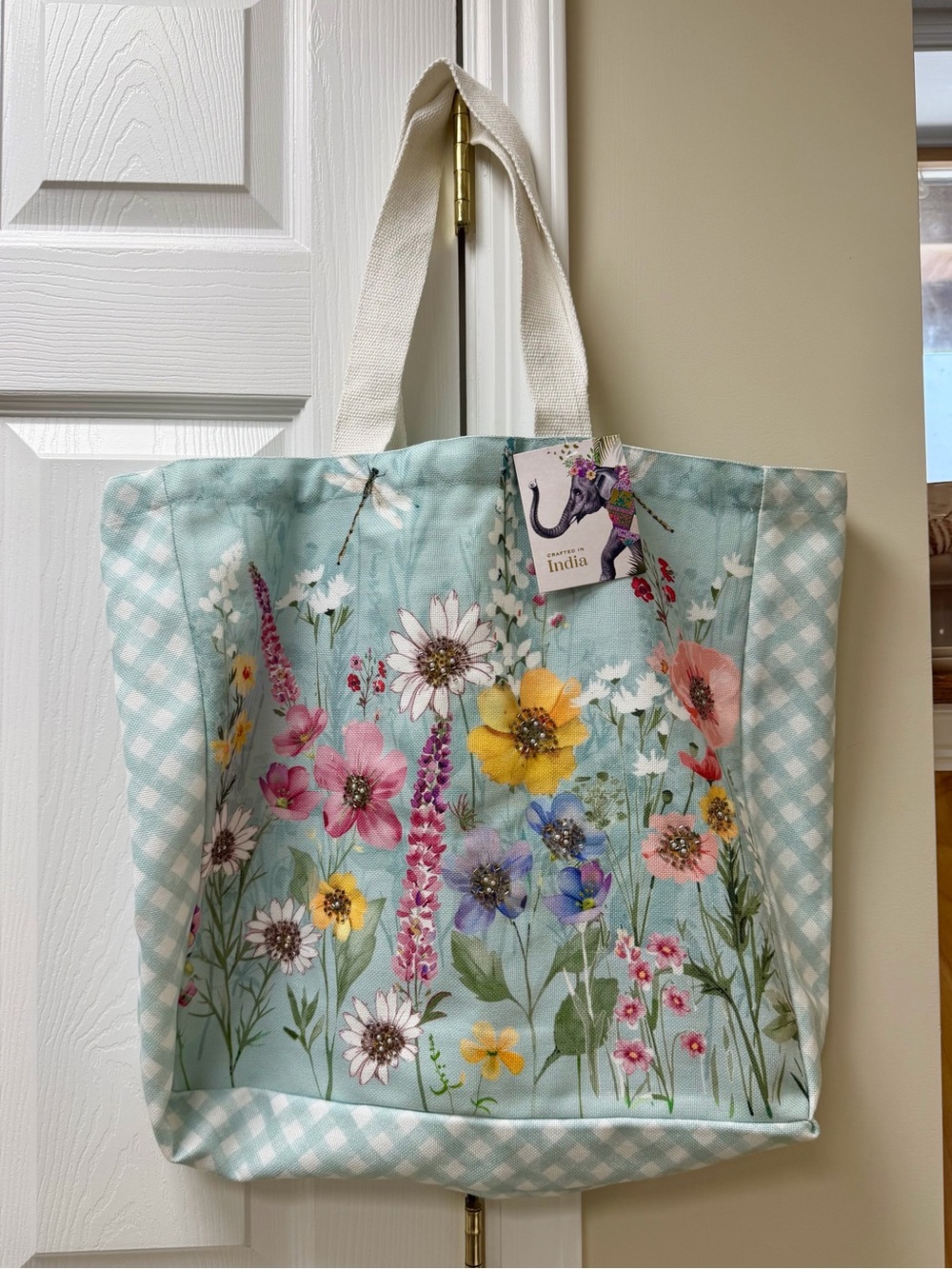 Floral Meadow Canvas Tote Bag – Pastel Blue - Picture 1 of 3